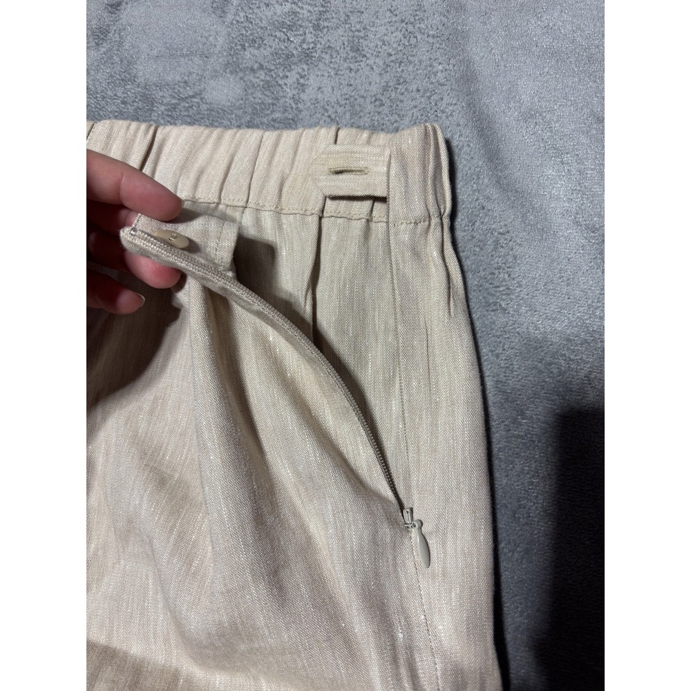 J Jill Womens Medium Petite Beige Linen Blend Stretch Button Hem Crop Pull Pants - Picture 7 of 13